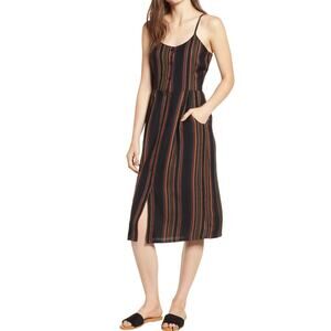 RVCA Medway Stripe Midi Dress Women’s Small Button Front Rayon Sundress